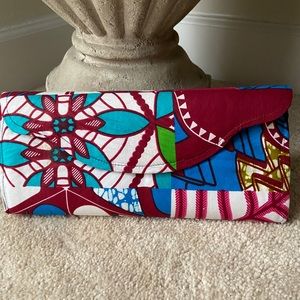Ethnic multi color burgundy floral clutch
